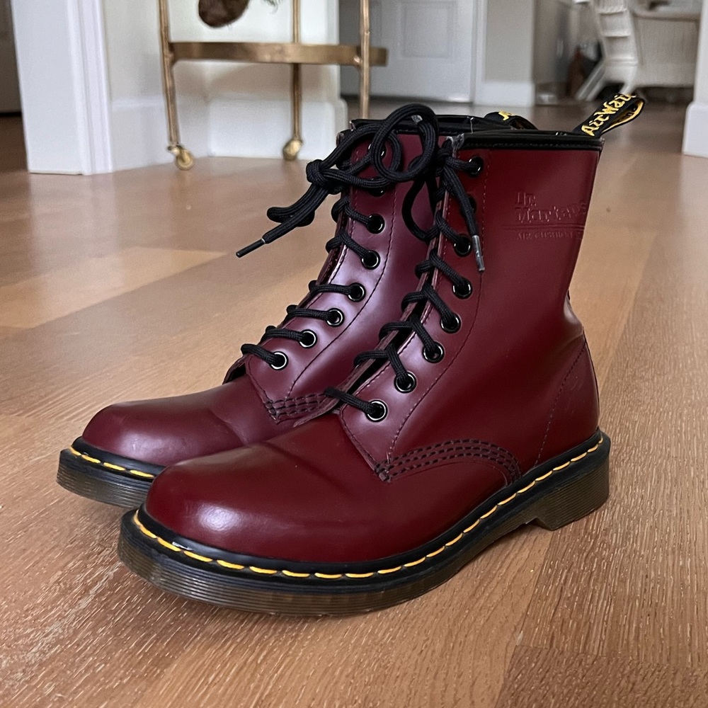 Dr. Martens Luana Leather Lace Up Combat Boots Maroon Red